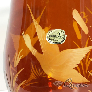 ☆希少品！☆ ボヘミアガラス BOHEMIA GLASS フラワーベース 花瓶 ブラウン ゴールド アンティーク チェコ 鳥の画像7