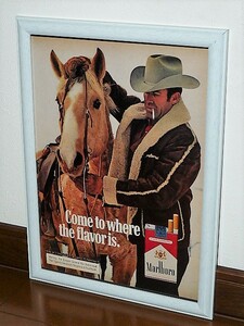 1974年 USA 70s vintage 洋書雑誌広告 額装品 Marlboro Tobacco マルボロ タバコ カウボーイ マルボロマン / 検索 店舗 看板 装飾 (A4size)