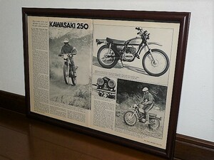 1974年 USA 70s vintage 洋書雑誌広告 額装品 Kawasaki 250 F11 / 検索用 カワサキ TR250 ガレージ 店舗 装飾 看板 (A3size・A3サイズ) 