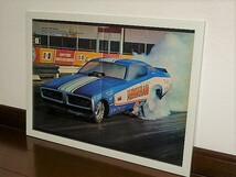 CF 1971年 USA 70s vintage 洋書雑誌記事 額装品 Dodge Charger funny car ”HAWAIIAN” / 検索用 ガレージ 店舗 看板 装飾 ( A3size ) _画像1