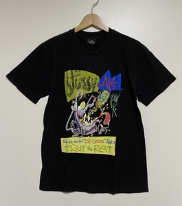 稀少☆STUSSY × John Kricfalusi John.K ステューシー TRUST the RAT 半袖Tシャツ S 黒 ブラック アニメーター コラボ