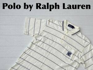 ☆送料無料☆ Polo by Ralph Lauren ポロ ラルフローレン 古着 半袖 ボーダー ポロシャツ メンズ M アイボリー トップス 中古 即決