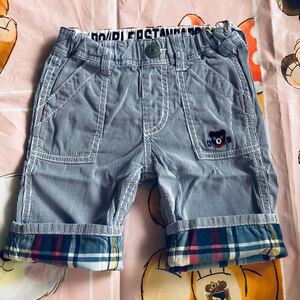 【100】ダブルB ダブルビー ショートパンツ ハーフパンツ ストライプ 90 ミキハウス ワンポイント入り ビーくん