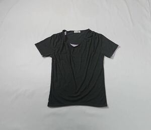 KLEIN PLUS HOMME // 半袖 重ね着風 Tシャツ カットソー (杢黒) サイズ 46 (S程度)