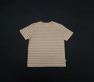 (レディース) VAN SPORTS ヴァンスポーツ // 半袖 ボーダー柄 ロゴ刺繍 Tシャツ カットソー (ライトブラウン) サイズ M