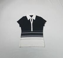 (レディース) INED イネド // 半袖 布帛衿 ストレッチ ポロシャツ (黒×白) サイズ 15 (日本製)_画像1
