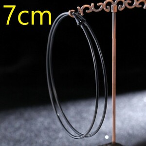  earrings hoop 7cm black Circle round stainless steel steel .. large hoop woman big sm-z Circle loop diameter #C678-9