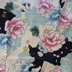 黒猫とボタン(きなり) 生地 ハギレ