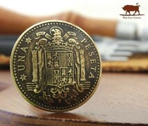 ◆コンチョ ネジ式　スペイン　1ペセタ　20mm　ボタン　コインコンチョ_画像1