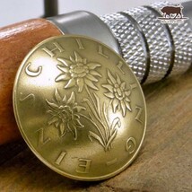 〓コンチョ ループ式　オーストリア　1シリング　エーデルワイス　花　22mm　燻し無し ☆　丸カン ボタン コイン パーツ_画像3