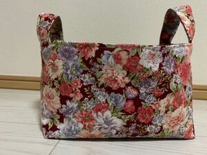 ハンドメイド 花柄布バスケット ファブリックバスケット