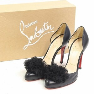 ◆Christian Louboutin/クリスチャン ルブタン レザー チュール ポンポン オーバルトゥ ハイヒール パンプス ブラック 35