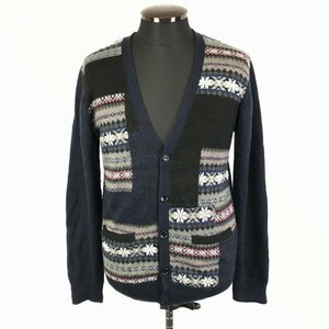 ( liquidation city ) Beams Heart * patchwork manner nordic pattern / knitted cardigan [ men's S/ navy blue series ] long sleeve /BEAMS HEART*BF86