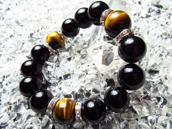 ブラックオニキス×イエロータイガーアイ【14mm】天然石ブレスレット