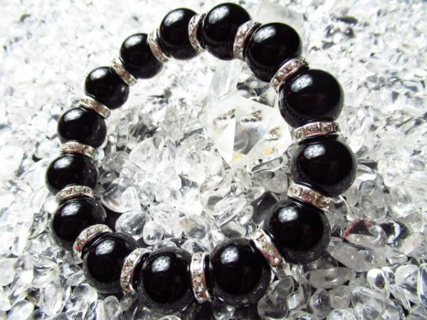 ブラックオニキス×ロンデル【14mm】天然石ブレスレット パワーストーン
