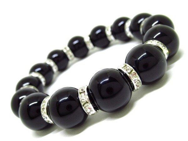 ブラックオニキス×ロンデル【14mm】天然石ブレスレット パワーストーン