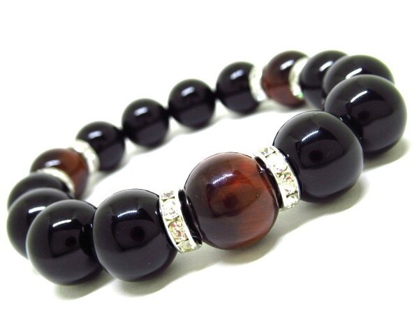 ブラックオニキス×レッドタイガーアイ【14mm】天然石ブレスレット