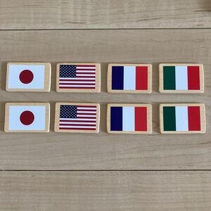 新品 木製玩具 国旗 木のおもちゃ かるた トランプ カードゲーム メモリゲーム 知育玩具 積み木 日本 アメリカ フランス イタリア