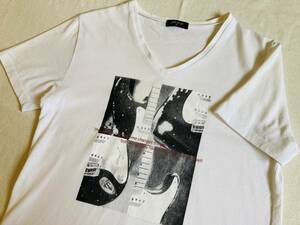 COMME CA ISM　コムサイズム/ギター柄/プリント/Tシャツ/ホワイト/白/SIZE：M/47-13TD47B