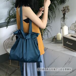 バッグ レディース ハンドバッグ ショルダーバッグ 肩掛けバッグ 巾着型 可愛い 青 ブルー おしゃれ 韓国 人気