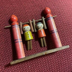 レトロ 木製玩具 木のおもちゃ 二人機会体操 おもちゃ 器械体操 鉄棒