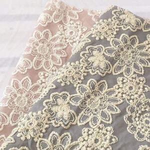 国産高級刺繍レース生地 豪華刺繍レース生地 花柄刺繍 ハギレ