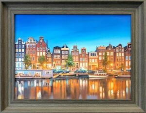 油絵 風景画『アムステルダム』Eathan作 肉筆１点物 観光地 旅行 オランダ N3.21-AI8