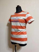 【美品】 Munsingwear マンシングウェア ゴルフ レディース ボーダー Tシャツ トップス サイズM 半袖 デサント 橙 ベージュ SL3801_画像6