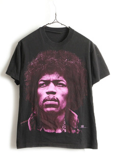 90's 人気 黒 ★ jimi Hendrix ジミ ヘンドリックス 大判 プリント 半袖 Tシャツ ( メンズ S 程) 古着 90年代 ジミヘン バンドT ロックT