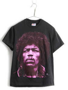 90's USA製 人気 黒 ★ jimi Hendrix ジミ ヘンドリックス 大判 プリント 半袖 Tシャツ ( メンズ 男性 M ) 古着 ジミヘン バンドT ロックT