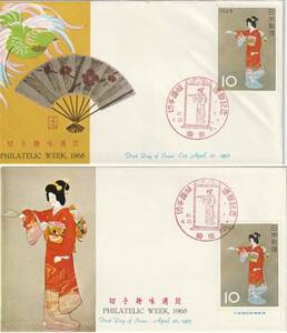 FDC　１９６５年　切手趣味週間　　序の舞　　２通　BSB-JSB