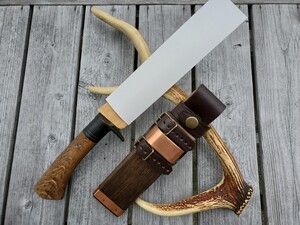 【未使用】豊国 土佐ミニ剣鉈120黒 樫柄 木鞘バンド付