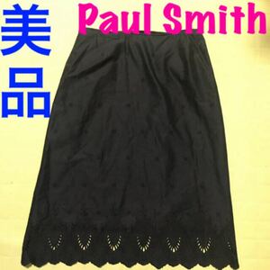 【美品】ポールスミス コットン　スカラップレーススカート 黒　刺繍　ブラック　Paul Smith フレアスカート