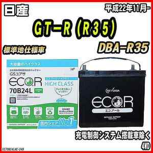 バッテリー GSユアサ 日産 ＧＴ－Ｒ（Ｒ３５） DBA-R35 平成22年11月- EC70B24LHC