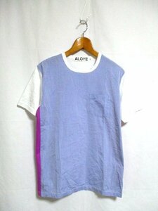 d255　ALOYE　アロイ　半袖Tシャツ　サイズONE　水色系×白　25-8