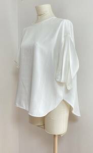 ADORE Adore clear high twist blouse white 38 tops cut and sewn white lady's . sleeve ba Rune manner 