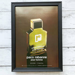 額装品◆paco rabanne pour homme パコ ラバンヌ プール・オーム /70年代/ポスター風昭和広告/A4サイズズ額入り/アートフレーム　YG29-1