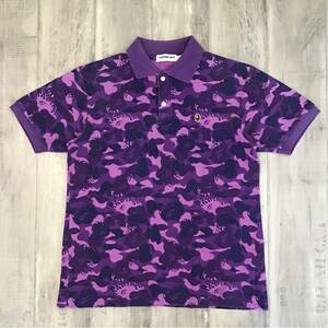 ★激レア★ fire camo ポロシャツ Mサイズ a bathing ape bape エイプ ベイプ アベイシングエイプ ファイヤーカモ 迷彩 flame purple f985