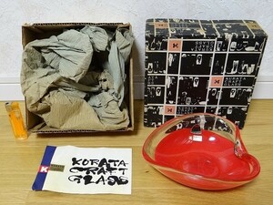 新品 80年代 ビンテージ 上越クリスタル硝子 KURATA Craft Glass クラタ クラフト グラス ガラス製 お皿 リンゴ型 赤色 レトロ 昭和 当時物