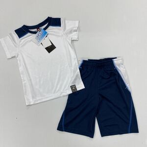 新品14883　RUNMAX　120㎝男の子白／紺　半袖Ｔシャツ＆ハーフパンツ2点セット吸汗速乾通学通園キッズジュニア普段着運動