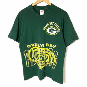 ■90s 90年代 ビンテージ ARTEX NFL GREEN BAY PACKERS グリーンベイ パッカーズ ロゴ プリント 半袖Tシャツ 古着 アメカジ サイズL■