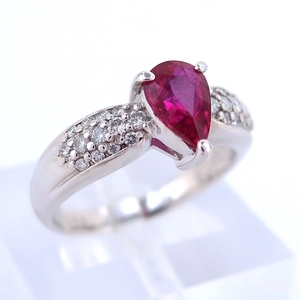 Pt900 Платиновое кольцо кольцо Ruby Ruby 1.299ct Natural Candom Diamond 0,330CT со стильной идентификационной буквой [используется]/S22030/10005007