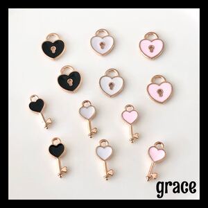 ハート 鍵 鍵穴 チャーム 3色セット