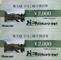 送料無料　最新 日神グループ 株主優待　平川カントリークラブ 平日ご優待割引券4000円分（2000円×2枚）2022-6-30_画像1