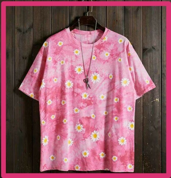 マーガレット オーバーサイズ 韓国風 Tシャツ お揃いコーデ ピンク