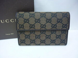 美品 GUCCI グッチ GG ジャガード 三つ折り コンパクト財布 ブラウン 346057 0416　a