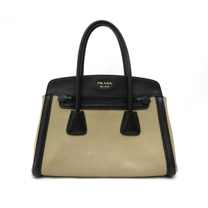 حقيبة Prada مستعملة جلد سافيانو B Rank Bicolor Beige x Black Hand Ladies [Naya Store] حقيبة ، حقيبة ، حقيبة كتف برادا جنرال