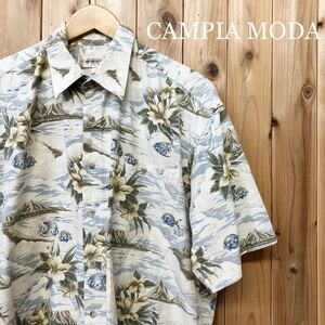 CAMPIA MODA／メンズ L アロハシャツ ハワイアンシャツ 半袖 トップス 総柄 風景柄 花柄 魚柄 胸ポケ 柄合わせ コットン アメカジ USA古着