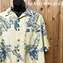 ISLAND REPUBLIC／メンズ XL アロハシャツ 開襟シャツ シルクシャツ 半袖 ハイビスカス柄 シルク100% ハワイアン アメカジ USA古着_画像1