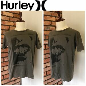 1円~ Hurley　ハーレー　Ｔシャツ　半袖　丸首　カーキ系　L